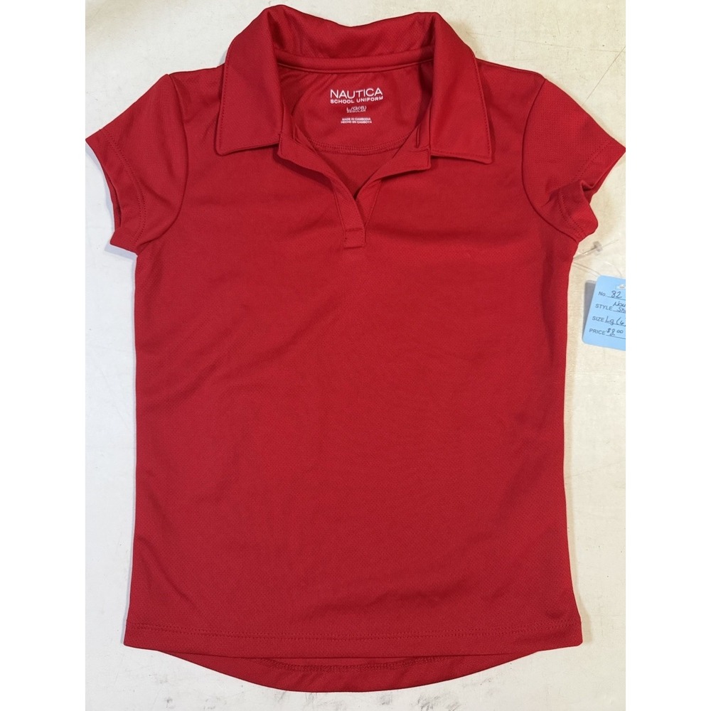 K-0198-Nautica Girls School Uniform Performance Polo Red L/G 6 Short Sleeve